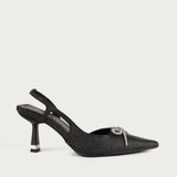  Giày Cao Gót Slingback Mũi Nhọn Đính Nơ MH11 Đen Kim Tuyến 