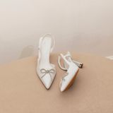  Giày Cao Gót Slingback Mũi Nhọn Đính Nơ MH11 Trắng Kim Tuyến 