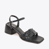  Sandal Cao Gót Mũi Vuông Phối Quai Đan Rọ NK-12 Đen 