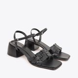  Sandal Cao Gót Mũi Vuông Phối Quai Đan Rọ NK-12 Đen 