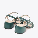  Sandal Cao Gót Mũi Vuông Phối Quai Đan Rọ NK-12 Xanh 