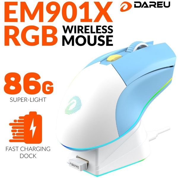  Chuột không dây Gaming DAREU EM901X RGB Superlight, Fast Charging Dock 