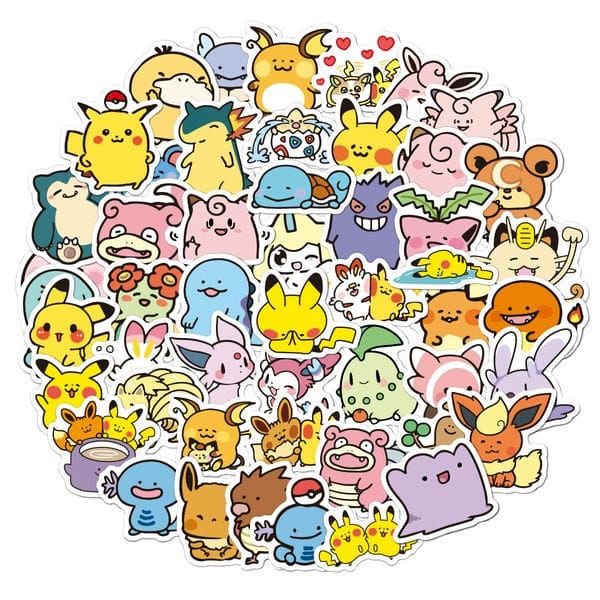  Hình dán Sticker tổng hợp Pokemon Chibi Mẫu A 50 cái ngẫu nhiên 