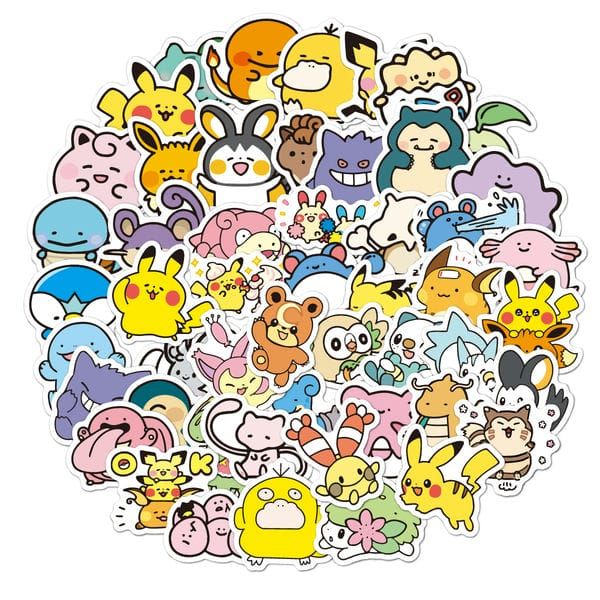  Hình dán Sticker tổng hợp Pokemon Chibi Mẫu B 50 cái ngẫu nhiên 