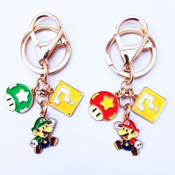  Móc khóa kim loại hình Super Mario Luigi Bros Đỏ Xanh 