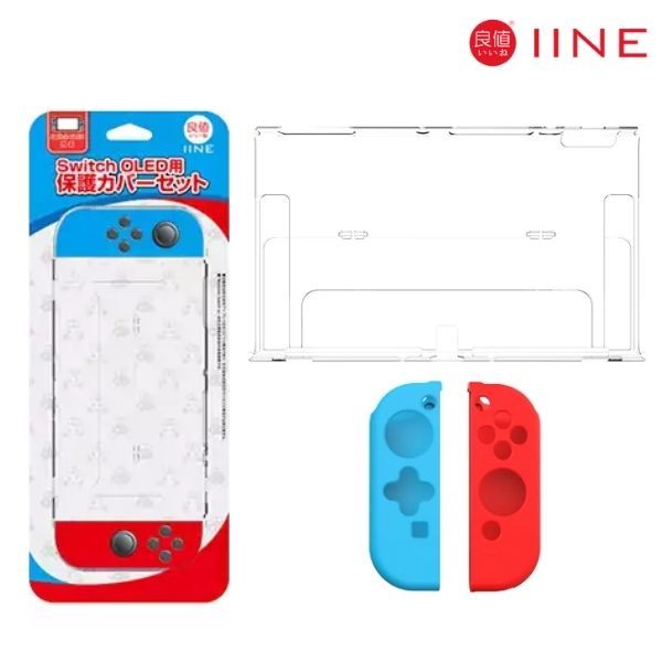  Ốp thân máy IINE trong suốt cho Switch OLED kèm Case Joy-con Neon xanh đỏ 