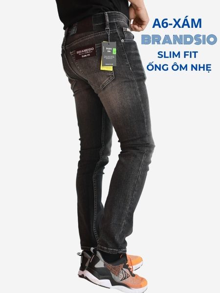  Quần Jean Nam Slim Fit Ống Côn Ôm Nhẹ, Co Giãn, Màu Xám Brandsio A6 