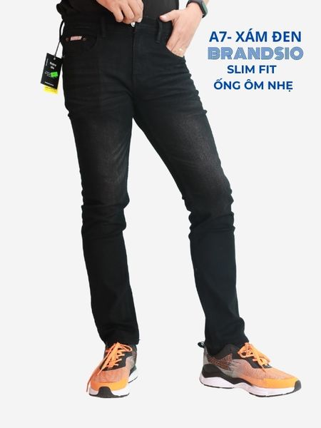  Quần Jean Nam Slim Fit Ống Côn, Co Giãn, Màu Xám Đen Brandsio A7 