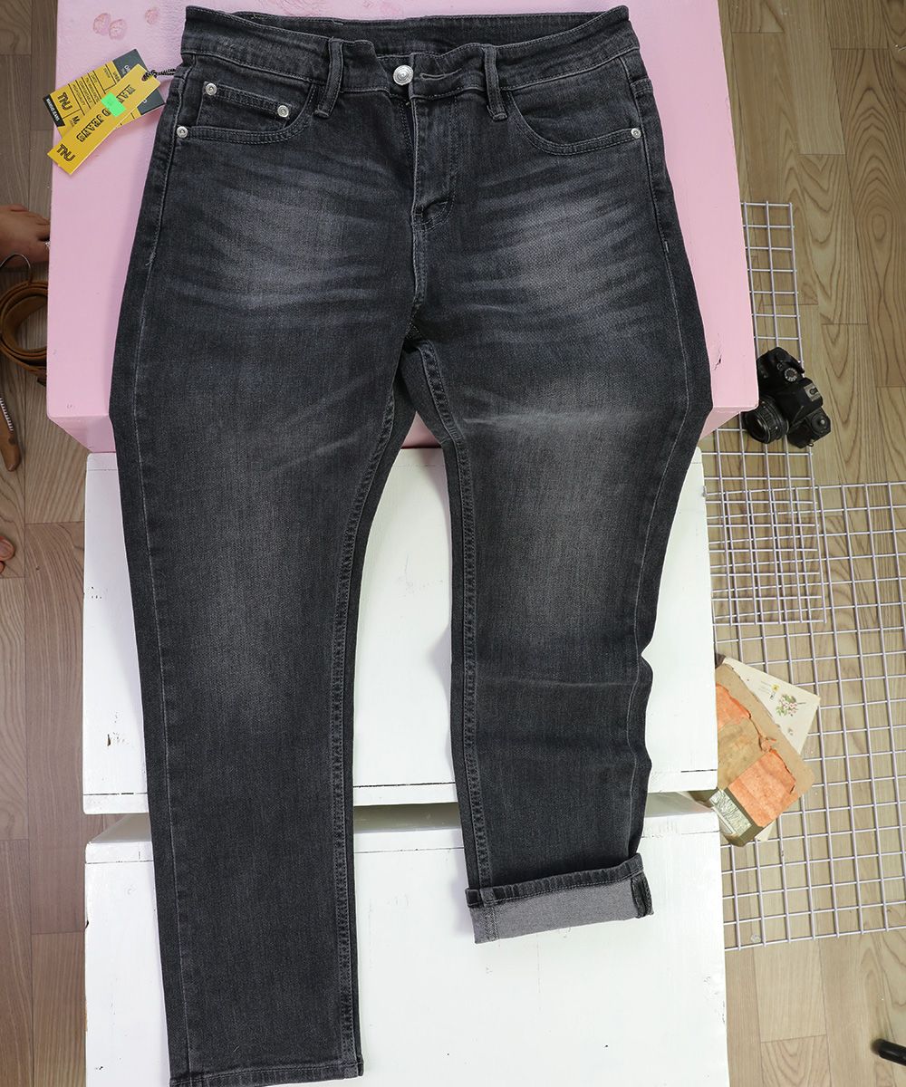 Quần jeans nam VNXK ống đứng co giản xám đen 106