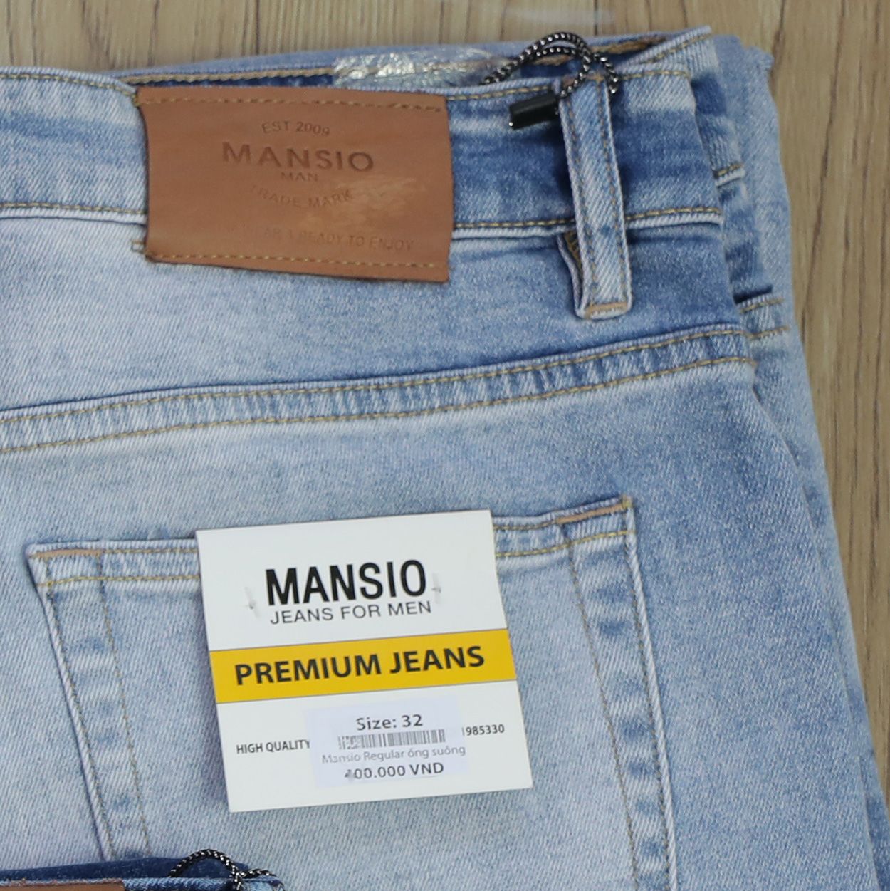 Quần jeans nam Mansio 109 co giản xanh bạc