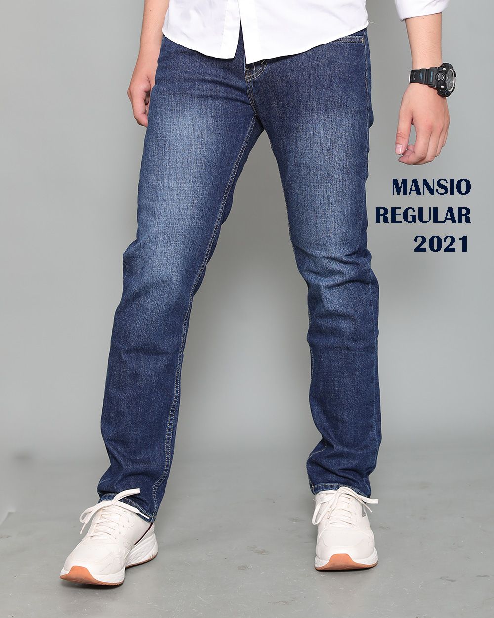 Quần jeans nam VNXK ống đứng co giản xanh 2021