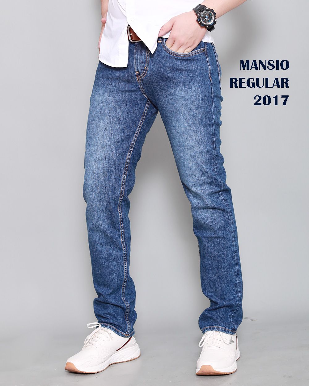 Quần jeans nam ống đứng co giản xanh lợt 2017