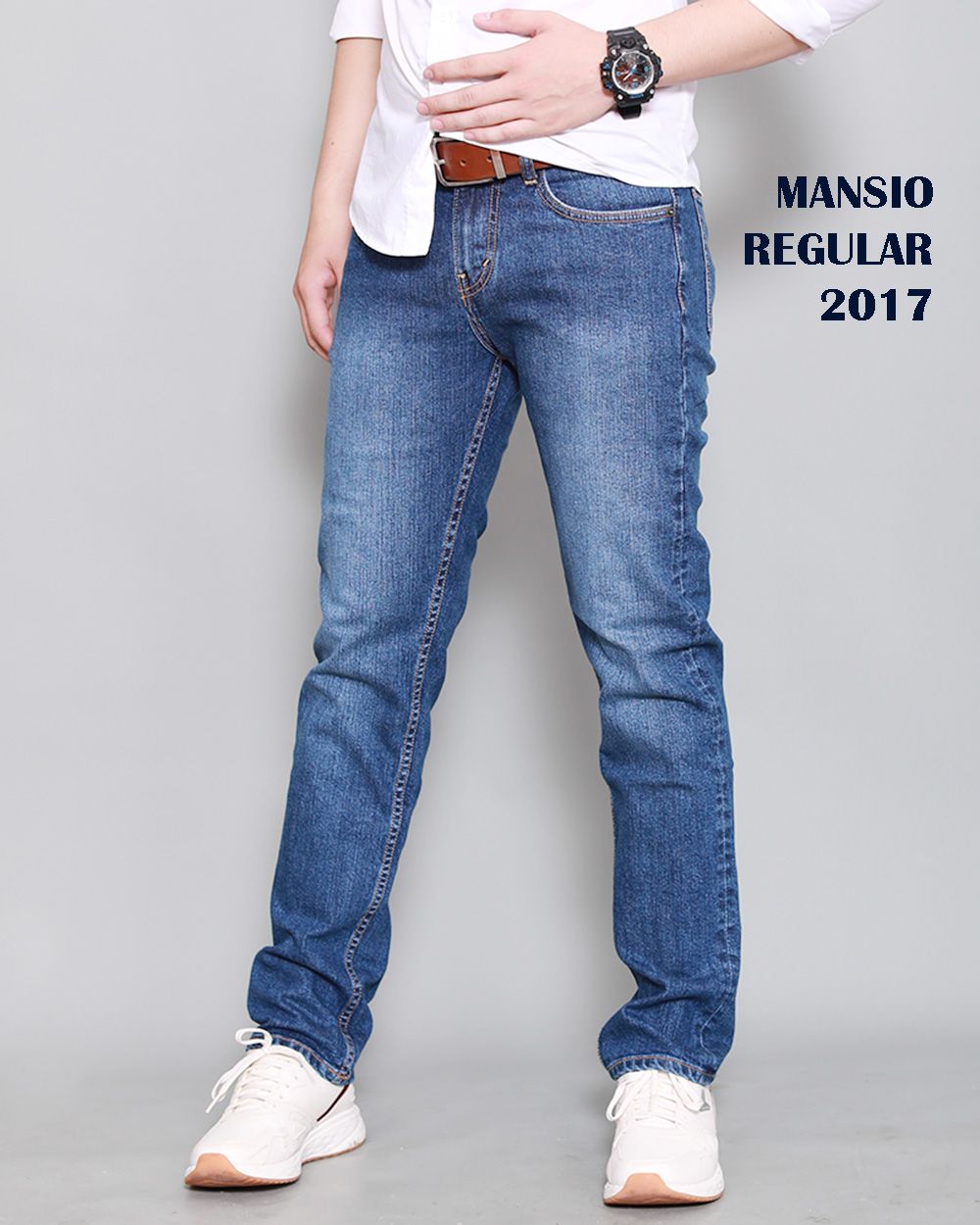 Quần jeans nam ống đứng co giản xanh lợt 2017