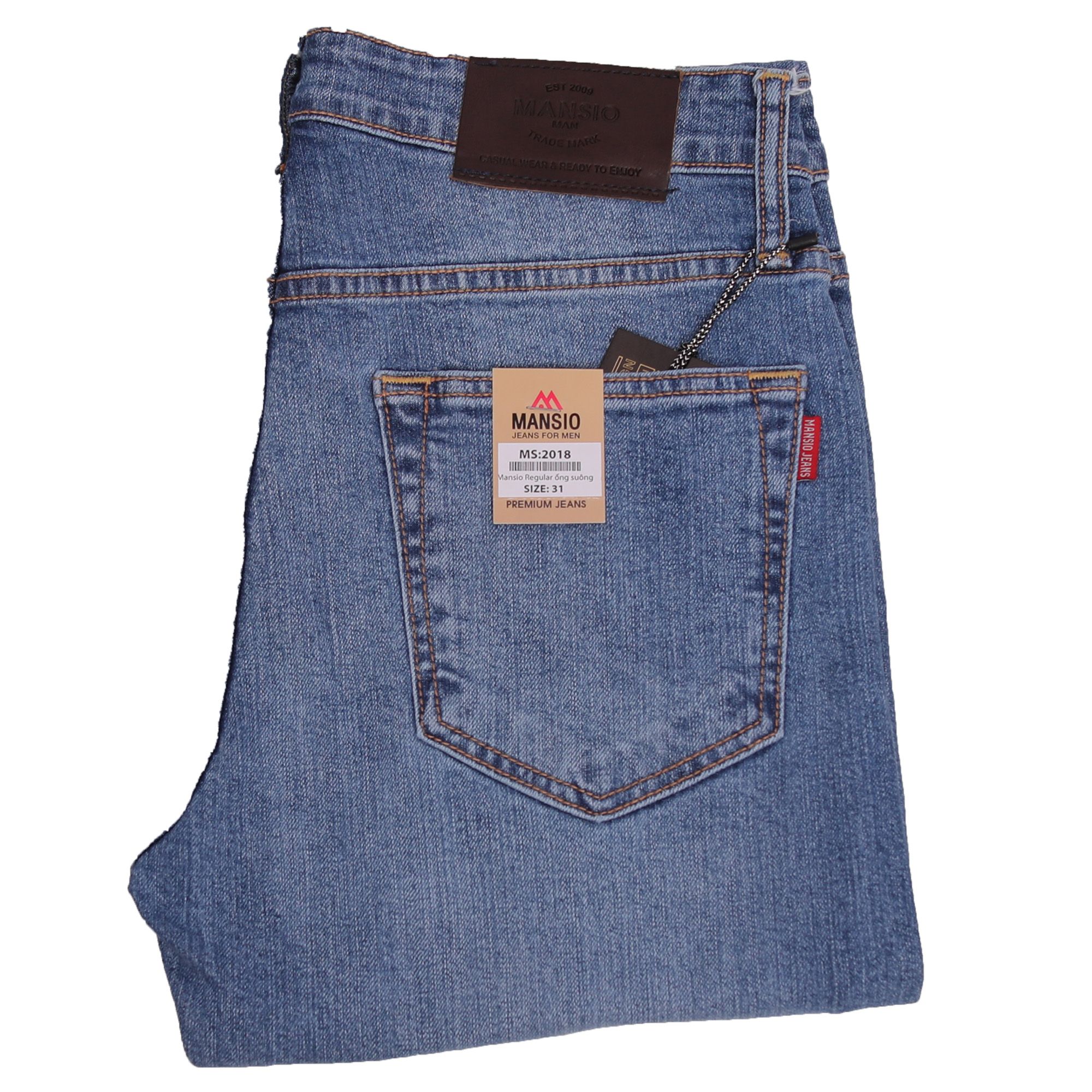 Quần jeans nam VNXK ống đứng co giản trắng xanh 2018