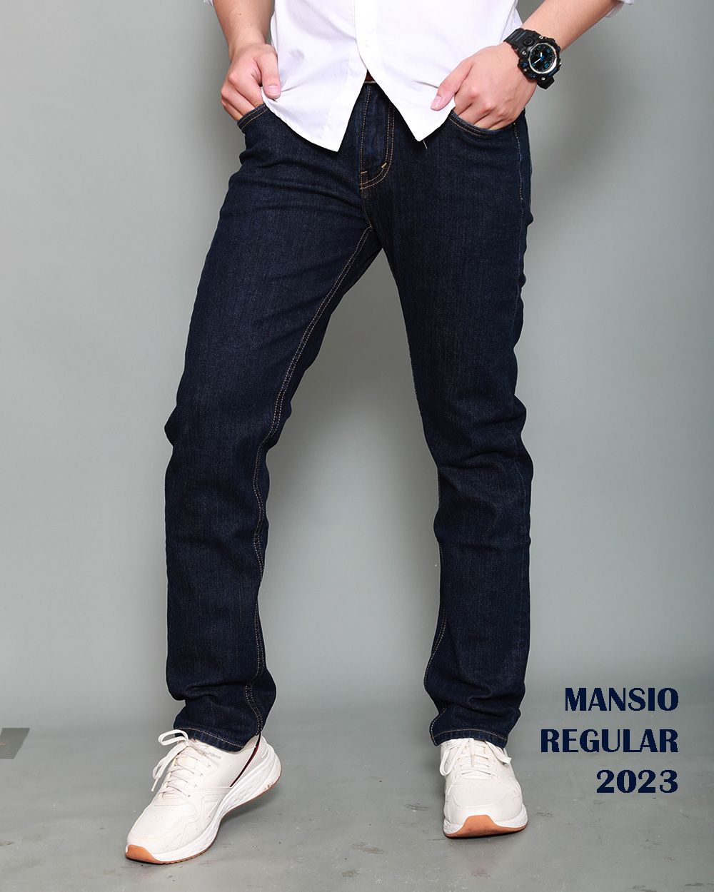 Quần jeans nam ống đứng co giản nhẹ xanh đen 2023