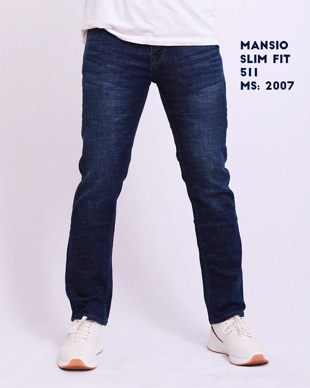 Quần jeans nam VNXK ống đứng co giản xanh đậm 2007