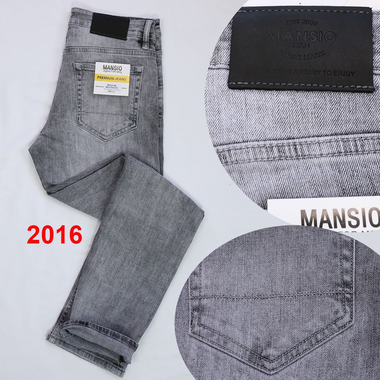 Quần jeans nam VNXK Form 511 suông đứng co giản nhẹ xám lợt 2106