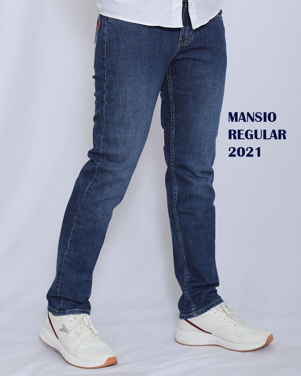 Quần jeans nam VNXK ống đứng co giản xanh 2021