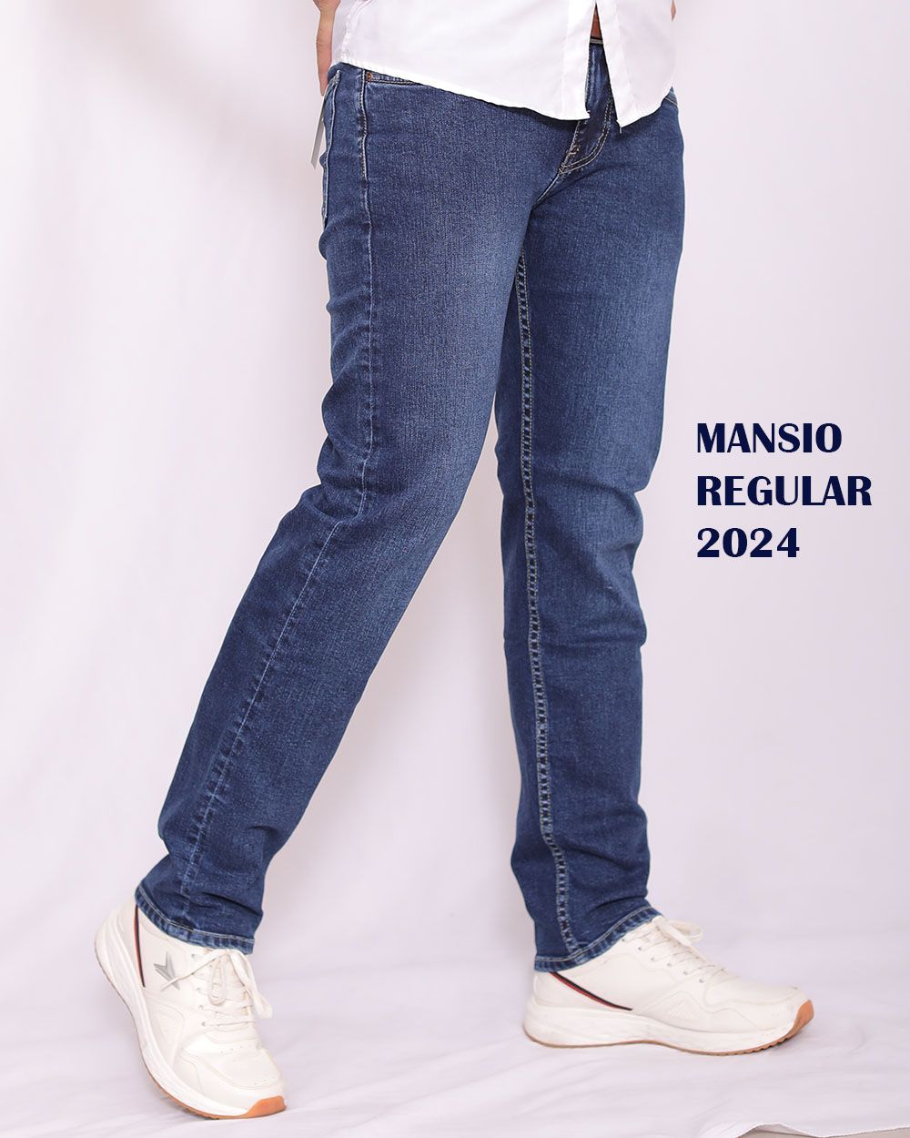 Quần jeans nam VNXK ống đứng co giản xanh 2024