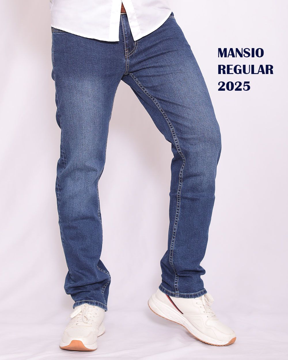 Quần jeans nam VNXK ống đứng co giản xanh 2025