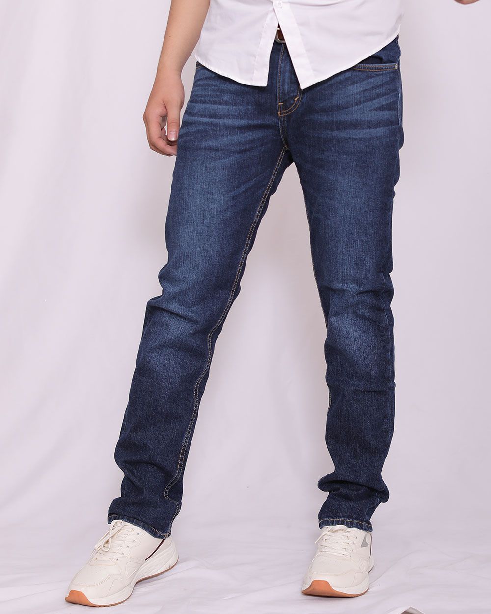 Quần jeans nam VNXK ống đứng co giản nhẹ xanh đậm 2022