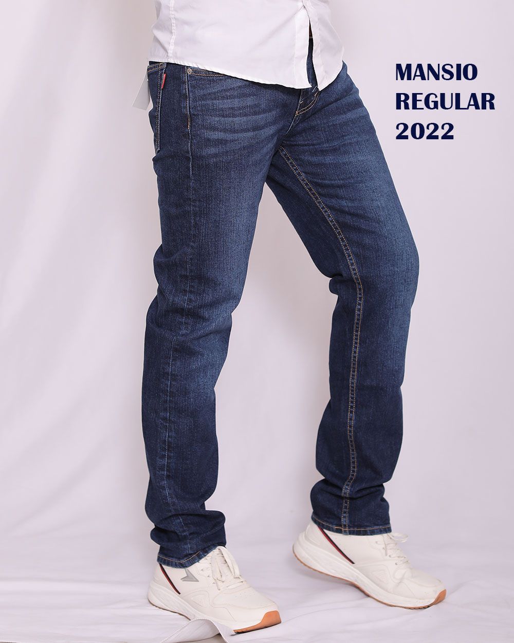 Quần jeans nam VNXK ống đứng co giản nhẹ xanh đậm 2022