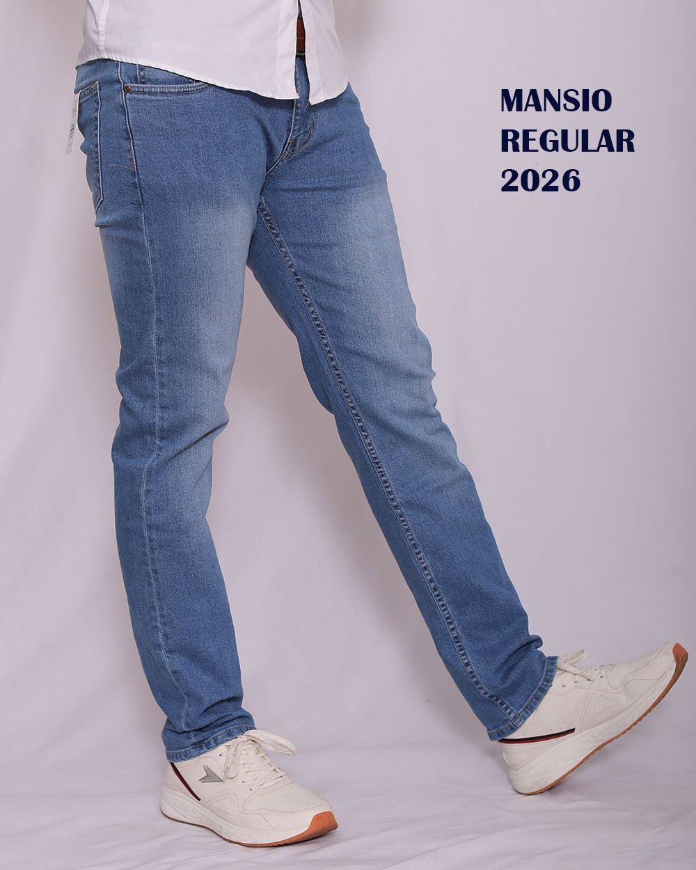 Quần jeans nam VNXK ống đứng co giản trắng xanh 2026