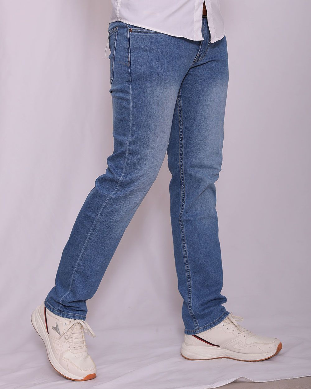 Quần jeans nam VNXK ống đứng co giản trắng xanh 2026