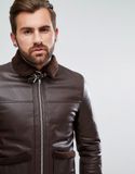 Áo khoác da nâu ASOS Borg Lined Leather Jacket