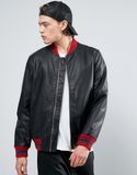 Áo khoác da đen ASOS Faux Leather Bomber Jacket