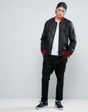 Áo khoác da đen ASOS Faux Leather Bomber Jacket