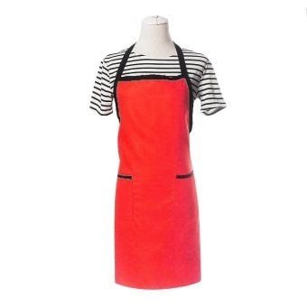 Simple Apron Home Kitchen Restaurant Bib With Pocket Feat Red - intl