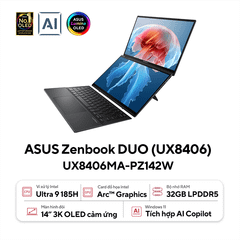 Laptop ASUS ZenBook Duo OLED UX8406MA-PZ142W (Intel Core Ultra 9 185H | 32GB | 1TB | Intel Arc Graphics | 2x 14' 3K OLED 100% DCI-P3 Touch | Win 11)