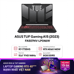 Laptop ASUS TUF Gaming A15 FA507NV-LP046W (R7-7735HS | 8GB | 512GB | GeForce RTX™ 4060 8GB | 15.6' FHD 144Hz 100% sRGB | Win 11)