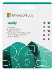 Phần mềm Microsoft 365 Family | 12 tháng | Dành cho tối đa 6 người | 5 thiết bị/người | Word, Excel, PowerPoint | 1TB OneDrive