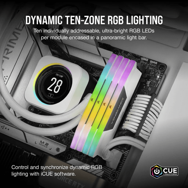 Ram PC Corsair Vengeance RGB 32GB (2x16GB) 5200 DDR5 White