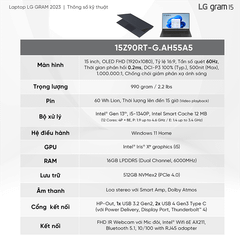 Laptop LG Gram UltraSlim 2023 15Z90RT-G.AH55A5 (i5-1340P | 16GB | 512GB | Intel Iris Xe Graphics | 15.6' FHD OLED | Win 11)