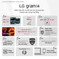 Laptop LG Gram 2023 14Z90R-G.AH53A5 (i5-1340P | 16GB | 256GB | Intel Iris Xe Graphics | 14' WUXGA 99% DCI-P3 | Win 11)