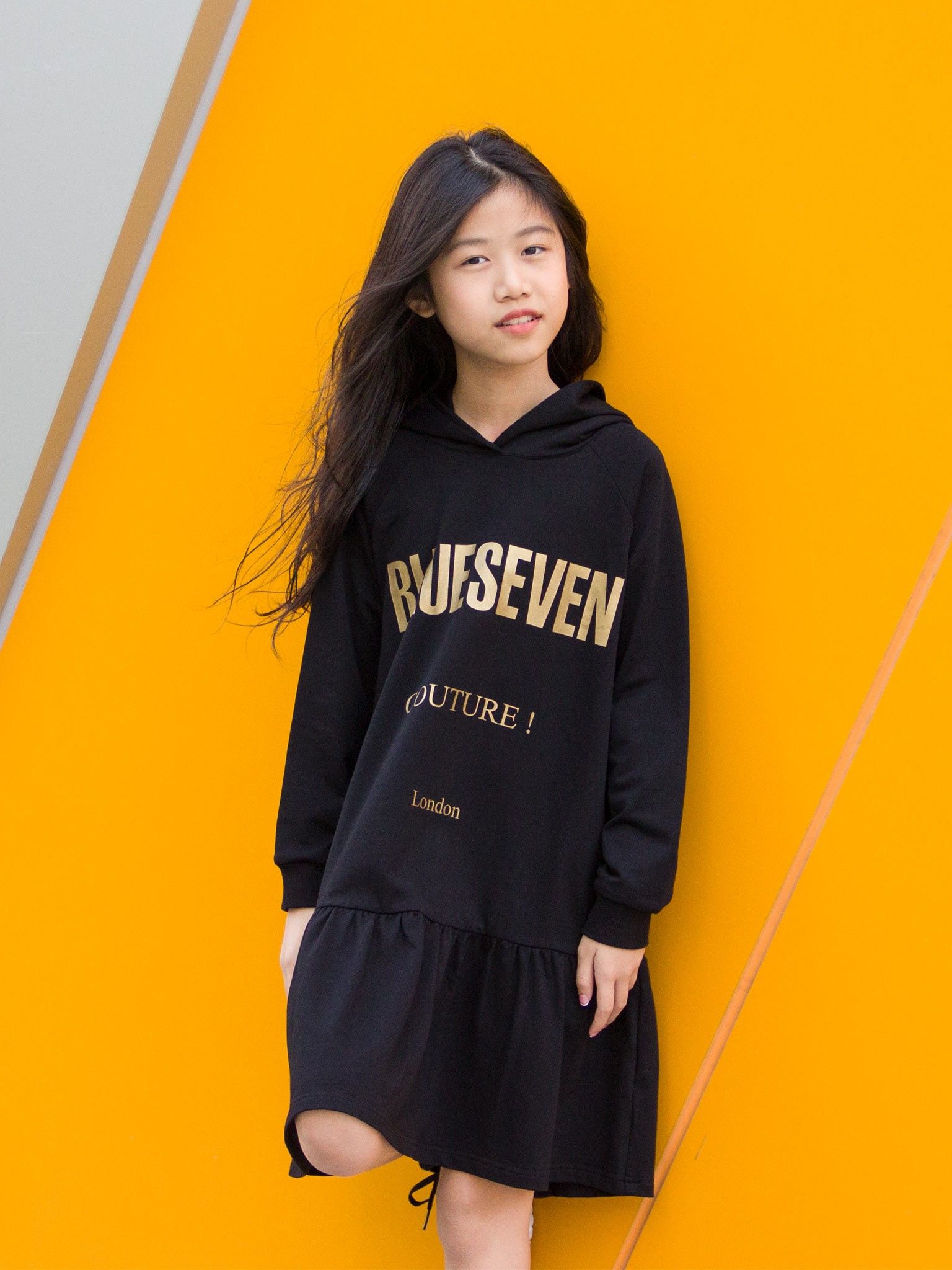 Váy nỉ bé gái màu đen, in BLUESEVEN - Blueseven