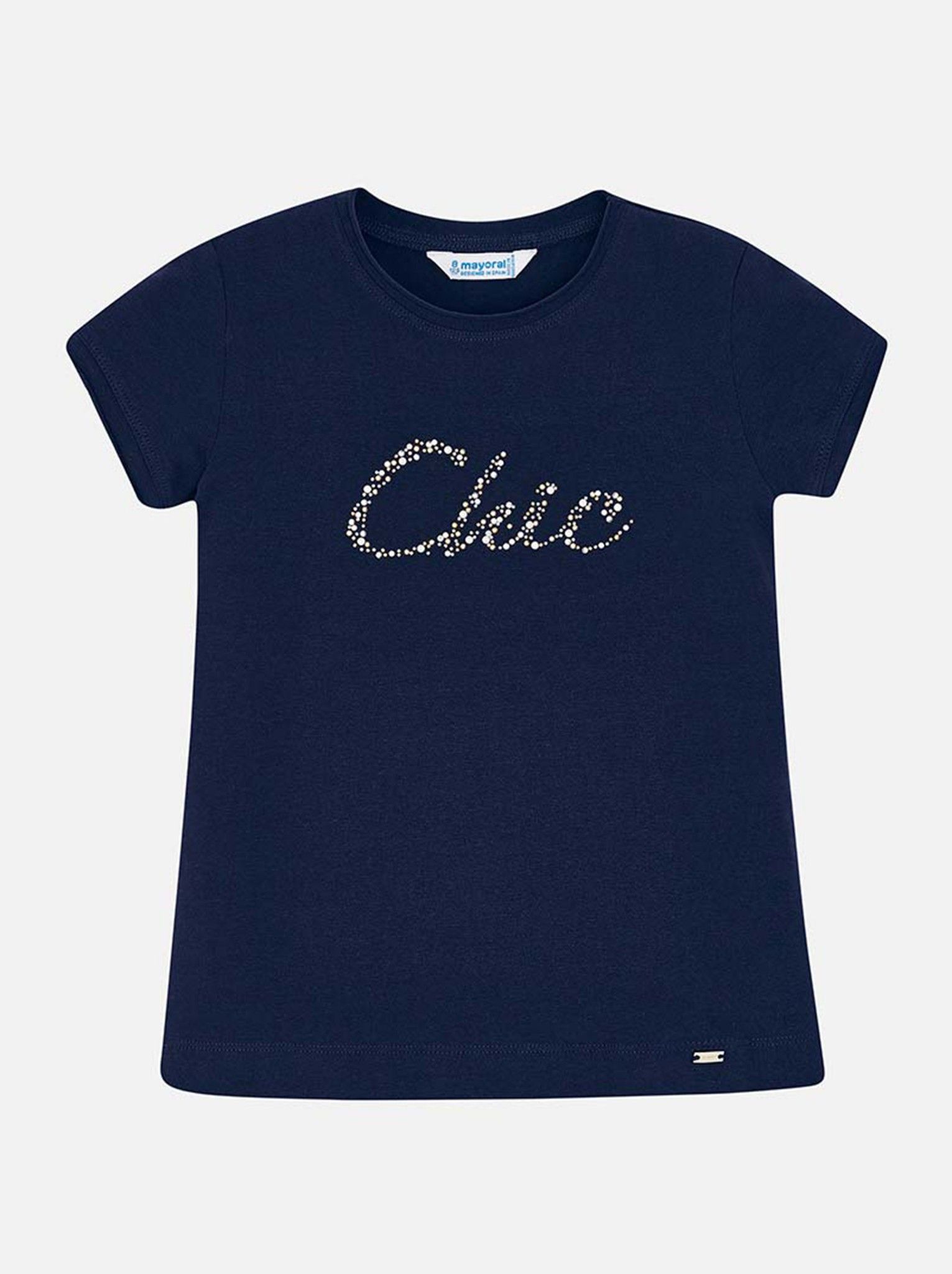 Áo phông bé gái navy chữ đính hạt
