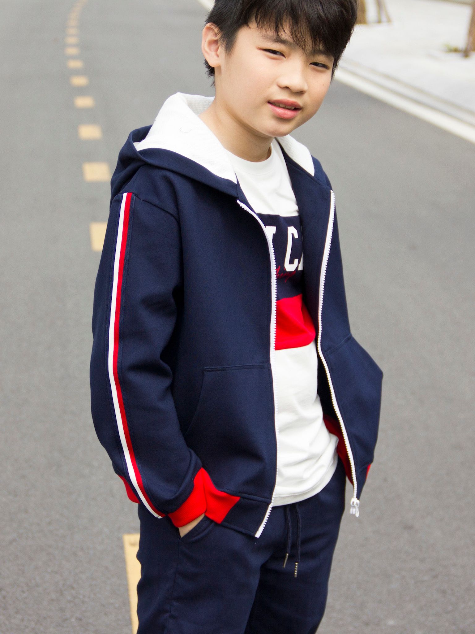 Áo khoác bé trai umi navy tay phối dây kẻ - Blue Seven