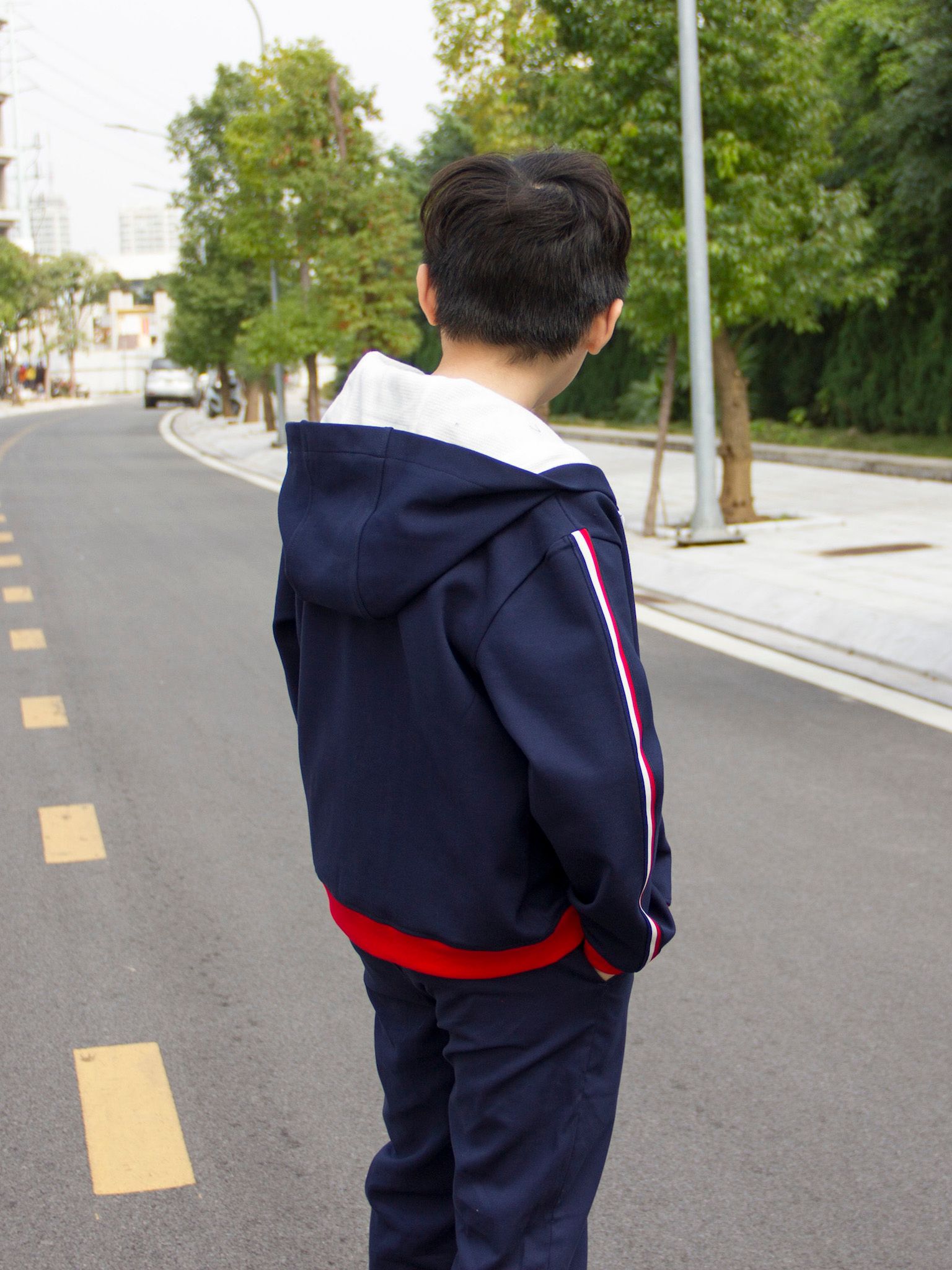Áo khoác bé trai umi navy tay phối dây kẻ - Blue Seven