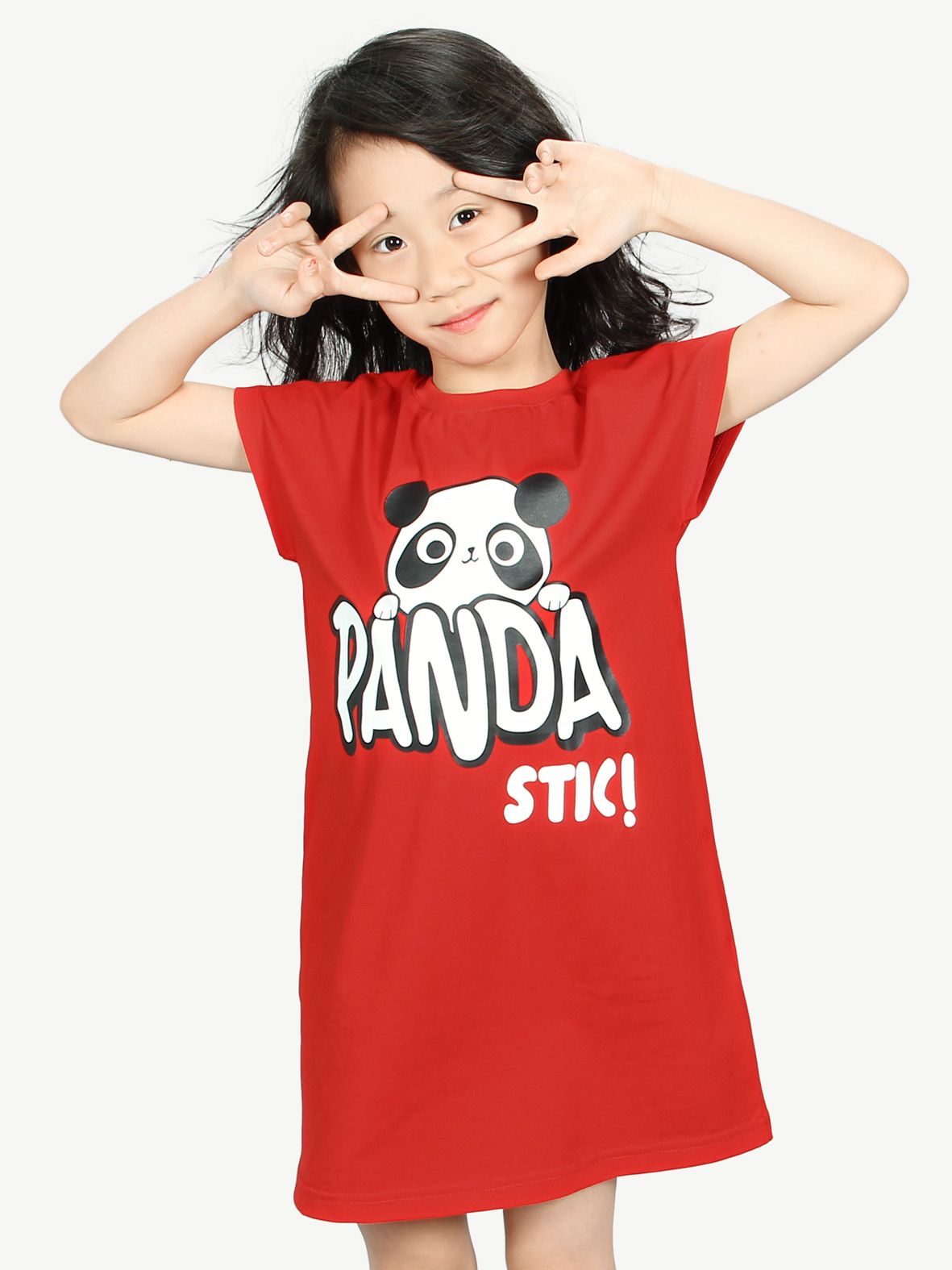 Váy cotton đỏ hình gấu chữ PANDA