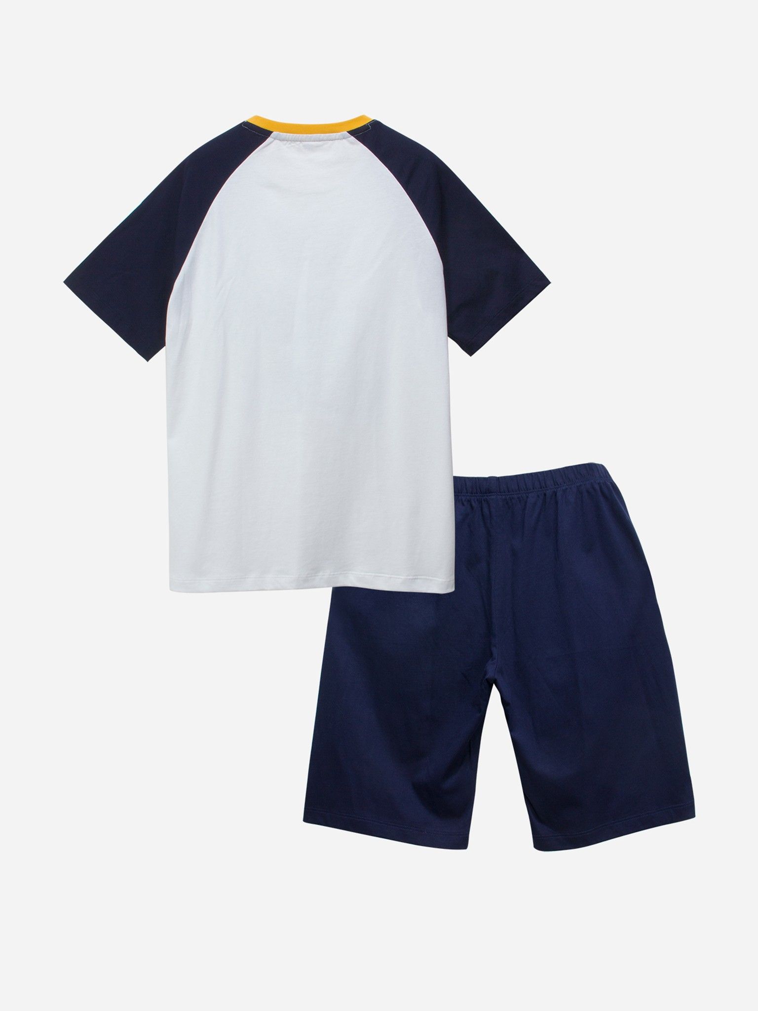 Đồ bộ mặc nhà bé trai áo trắng quần navy in chữ - Blue Seven