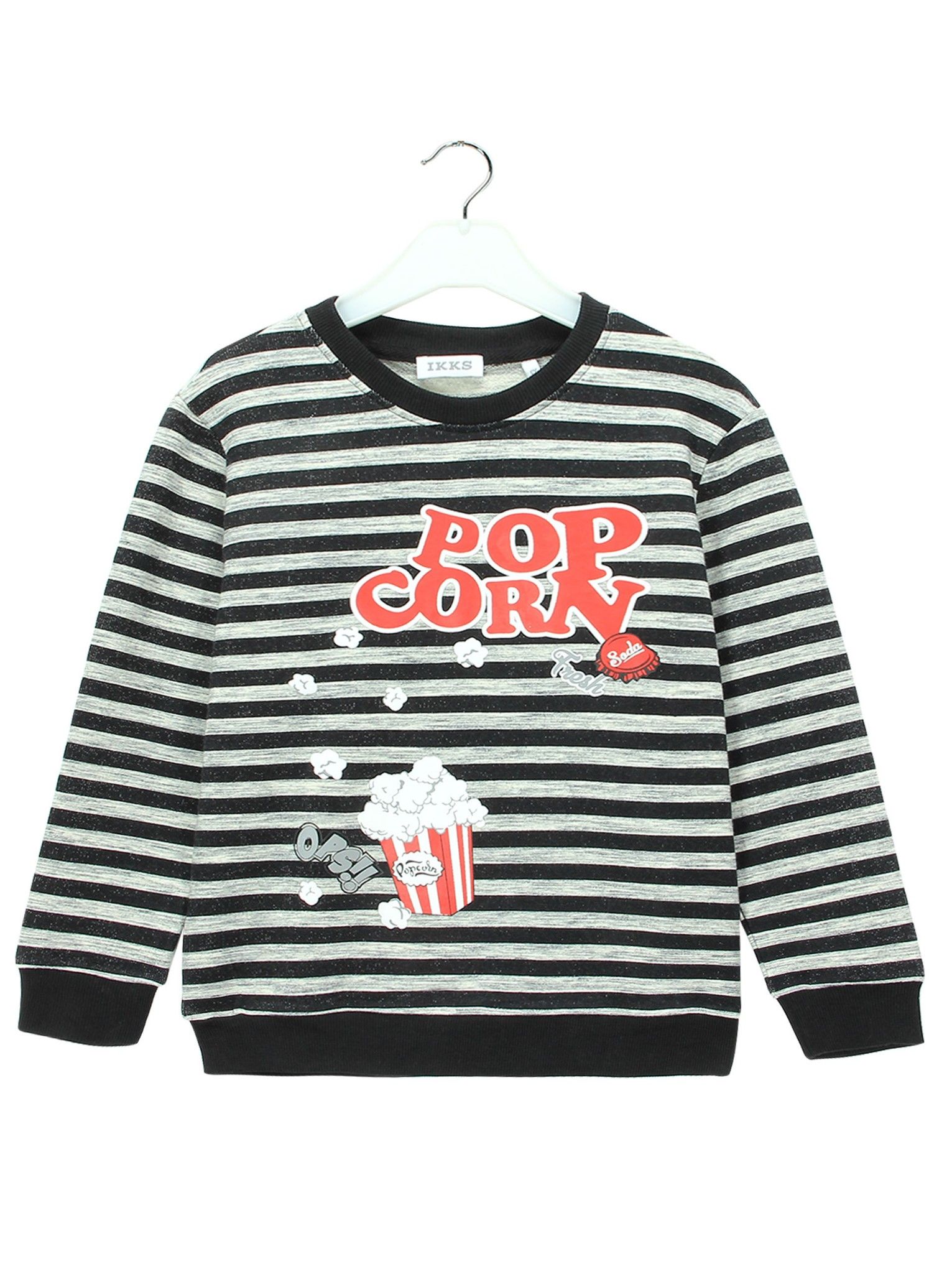 Áo nỉ bé trai kẻ ngang chữ POP CORN