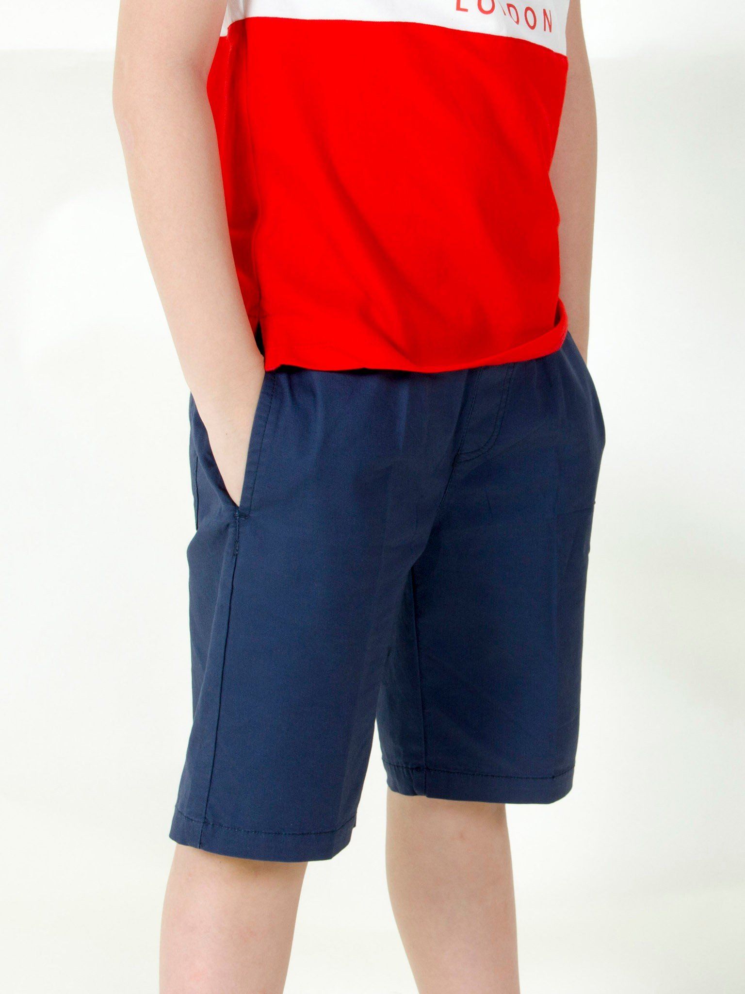 Quần short kaki cạp chun màu navy - Blue Seven