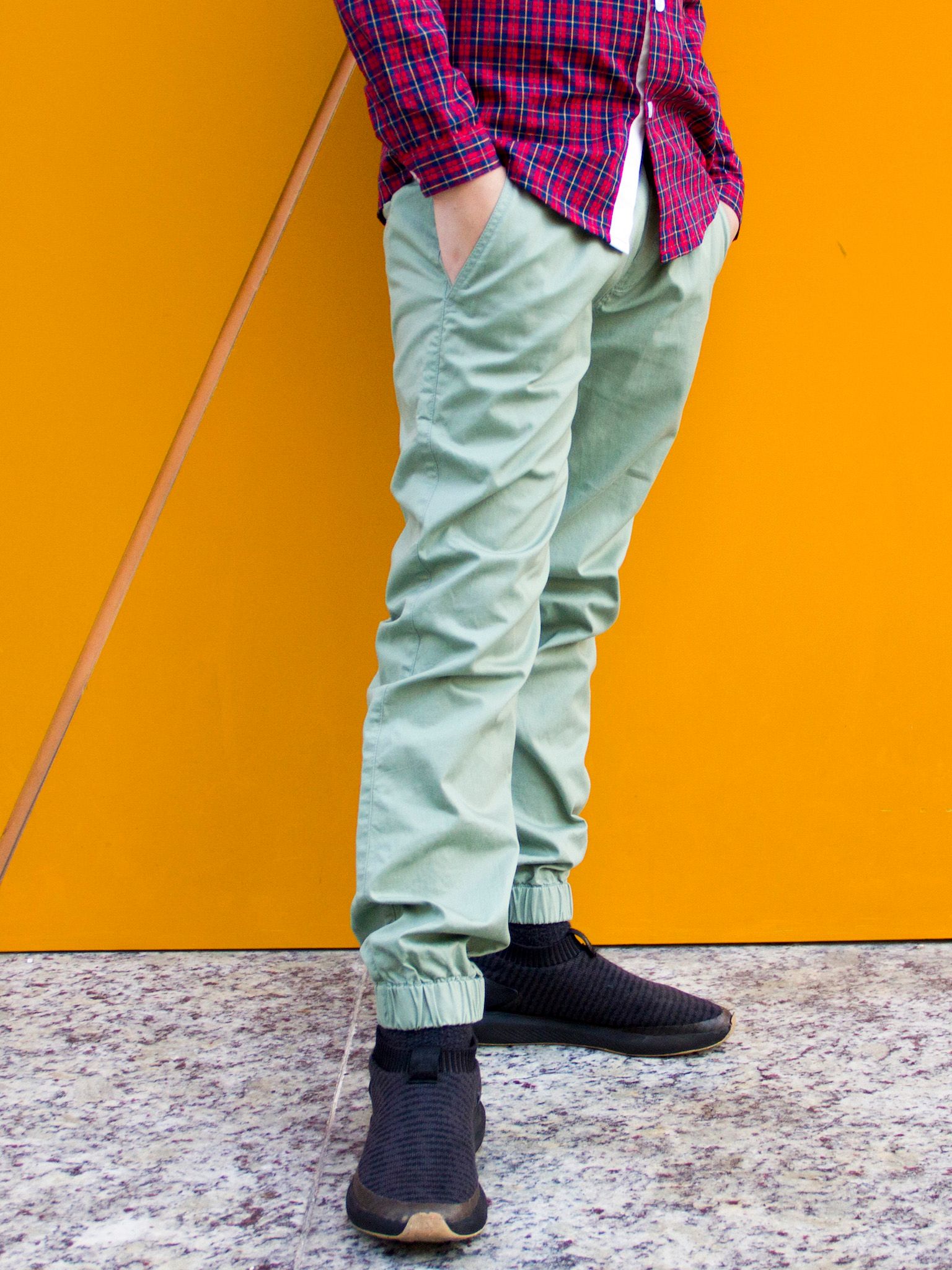 Quần kaki cạp chun bé trai màu xanh bo gấu - Blue Seven