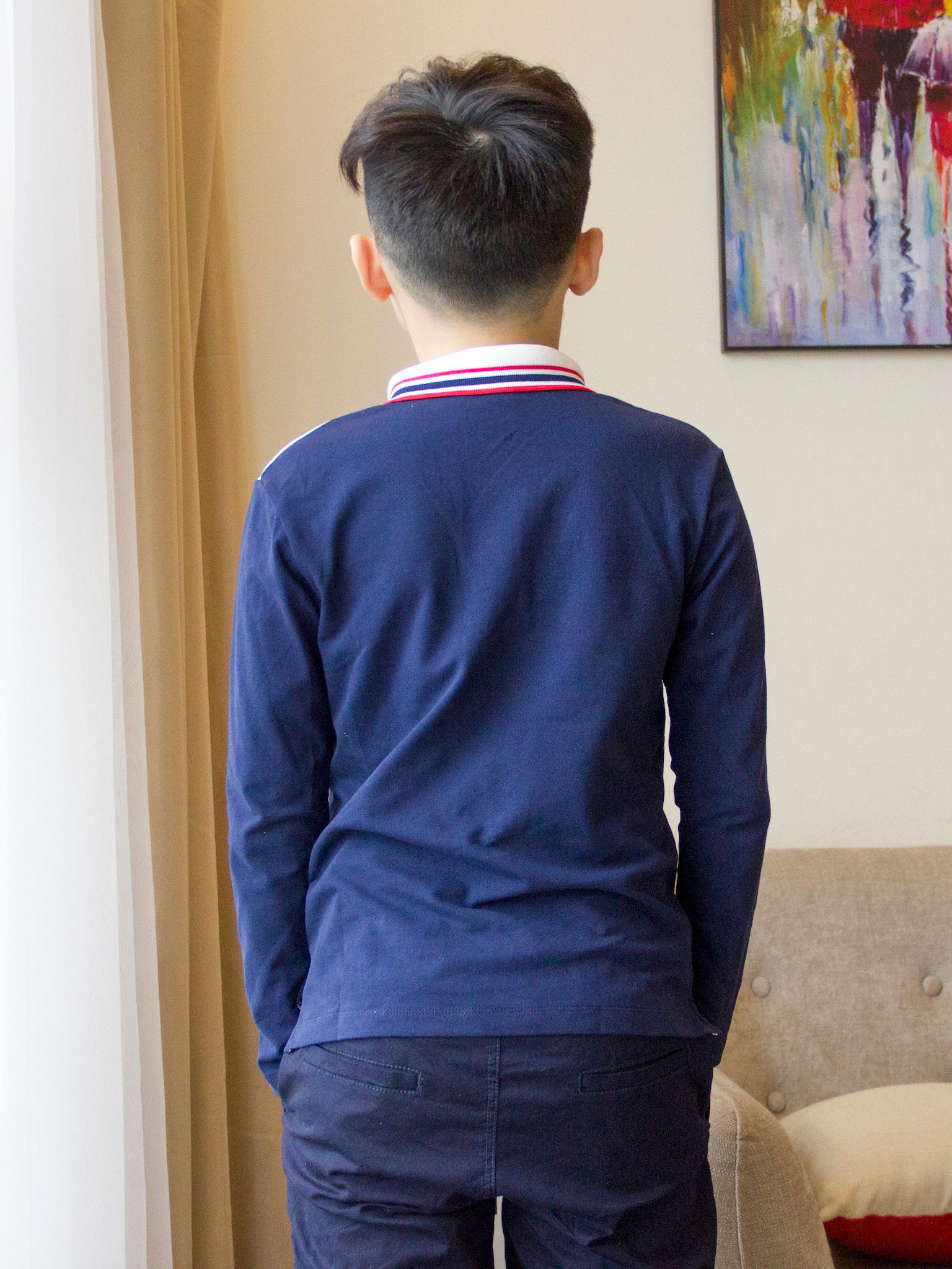 Áo polo dài tay bé trai ngực in số 80 - Blue Seven