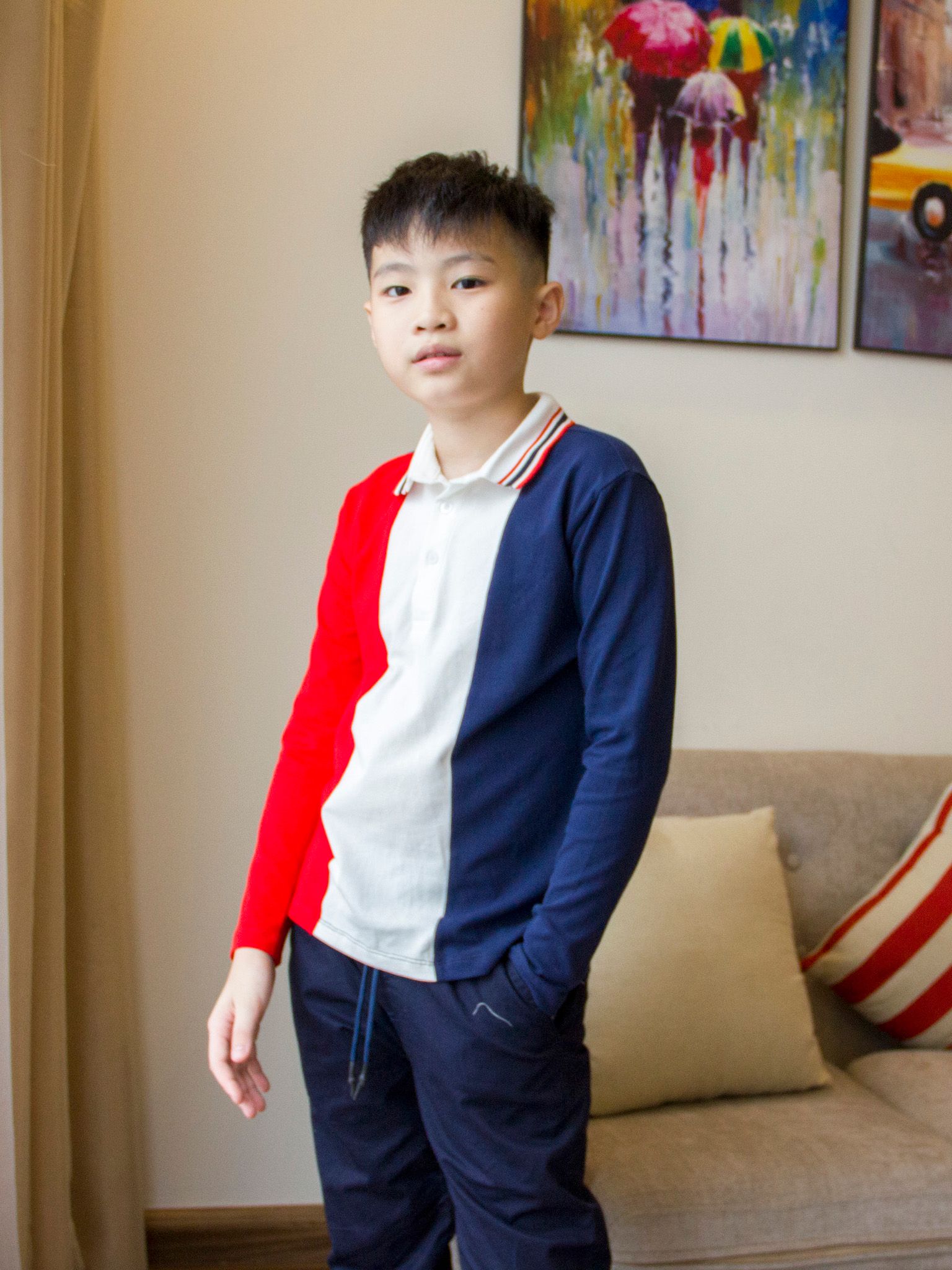 Áo polo dài tay bé trai phối 3 màu - Blue Seven