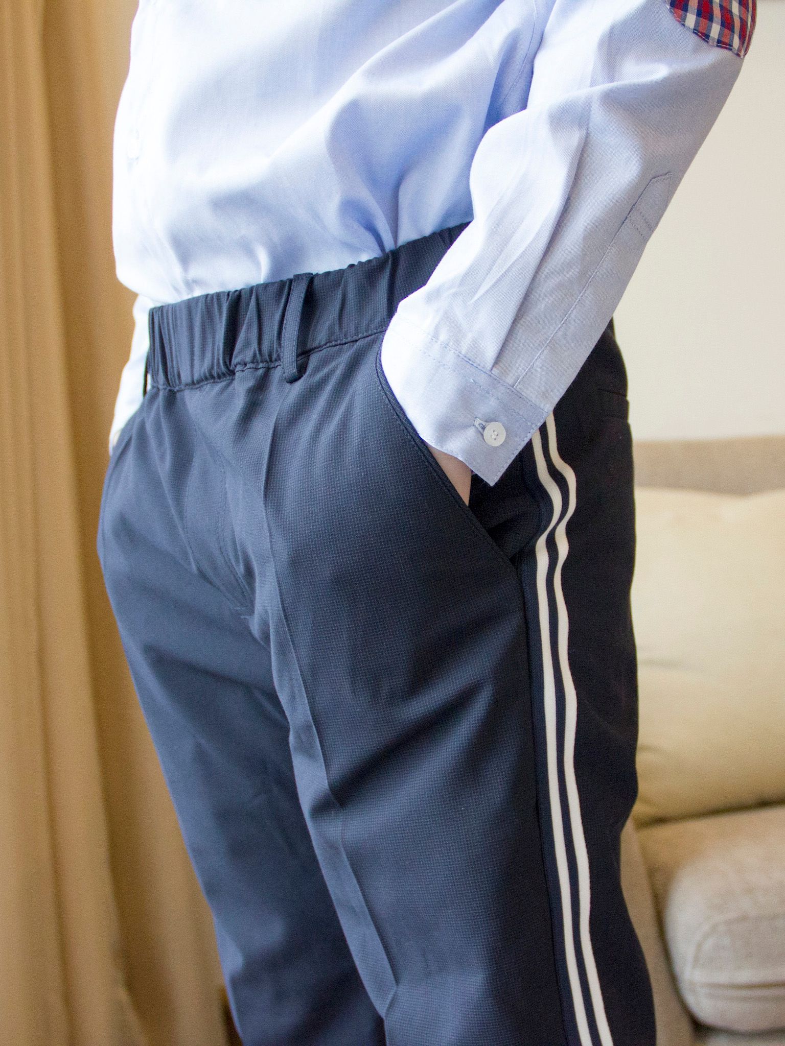 Quần dài bé trai vải xám phối dây dệt trắng navy - Blue Seven